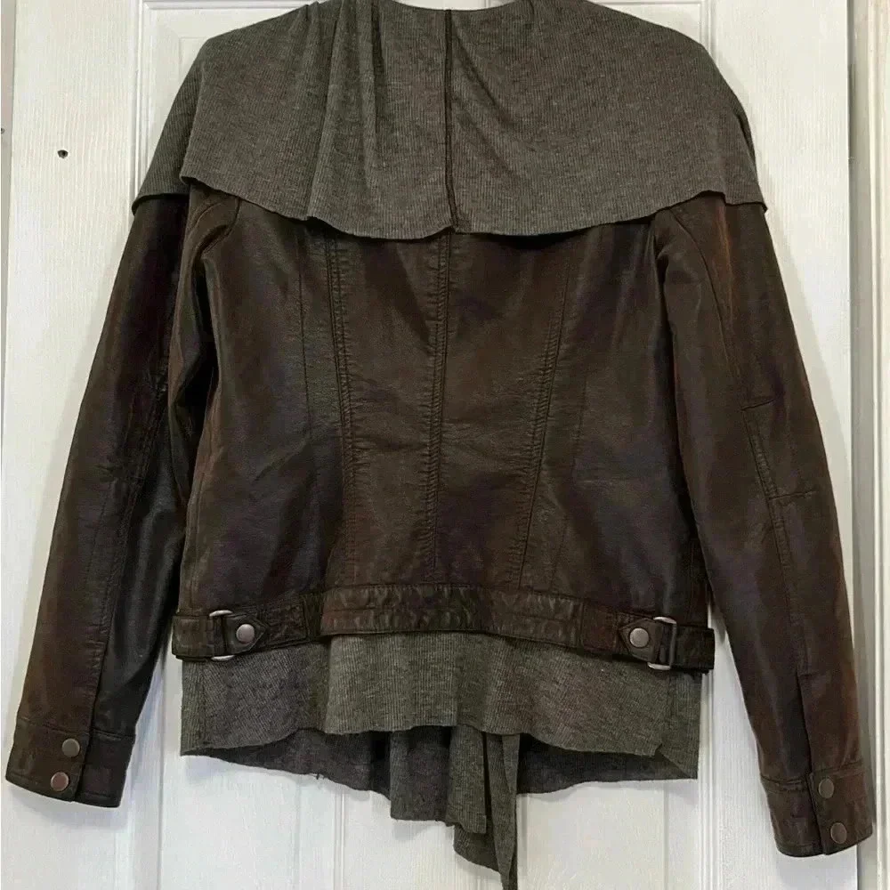 Anthropologie Hei Hei knit Layered Causeway Brown Vegan
Leather Jacket Sz‎ S - Picture 10 of 16